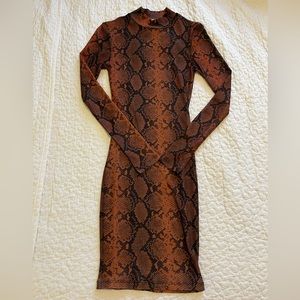 Topshop Snake Print Long Sleeve Mini Dress Brown Size 6